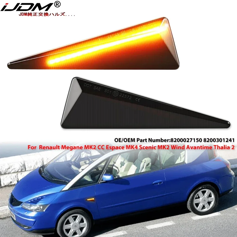2 luces LED dinámicas de señal de giro lateral para Renault Megane MK2 CC Espace MK4 Scenic MK2 Wind Avantime Thalia 2 12V T10