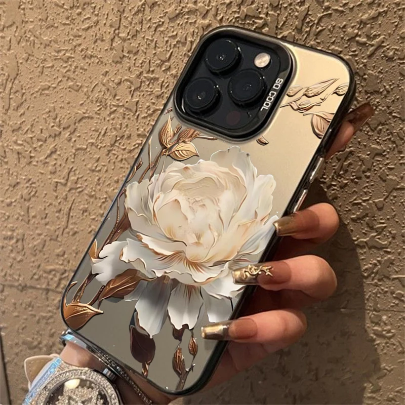 Gold Lotus Flower Electroplate Silver IMD Case For Xiaomi Redmi Note 14 13 12 11 10 Pro Plus 5G 12S 11 Redmi 14C 13 12 4G Cover