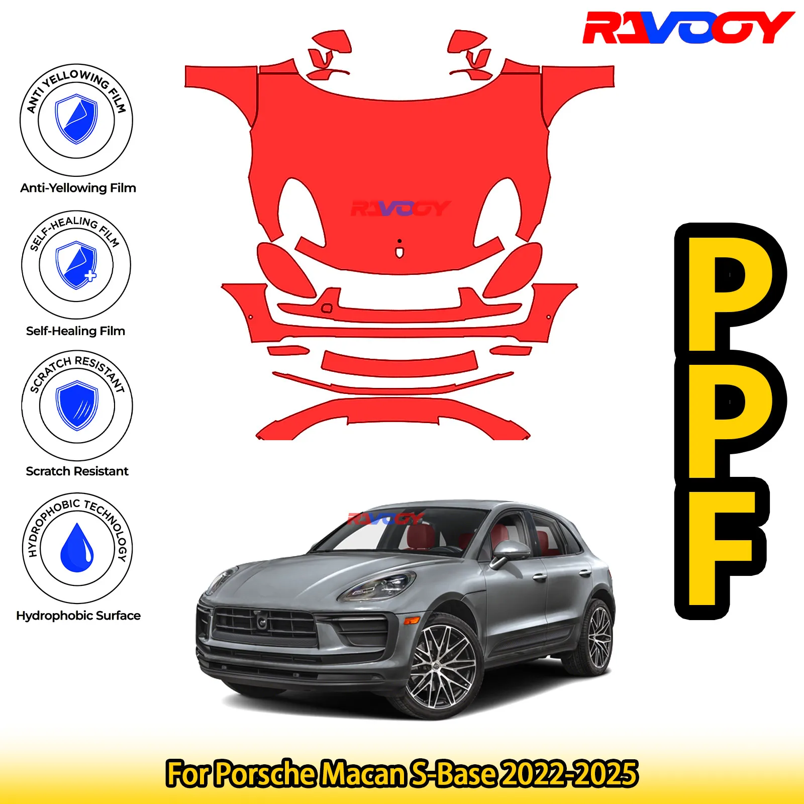 

For Porsche Macan S-Base 2022-2025 Glossy Matte Black Precut front PPF Kit Paint Protection Film