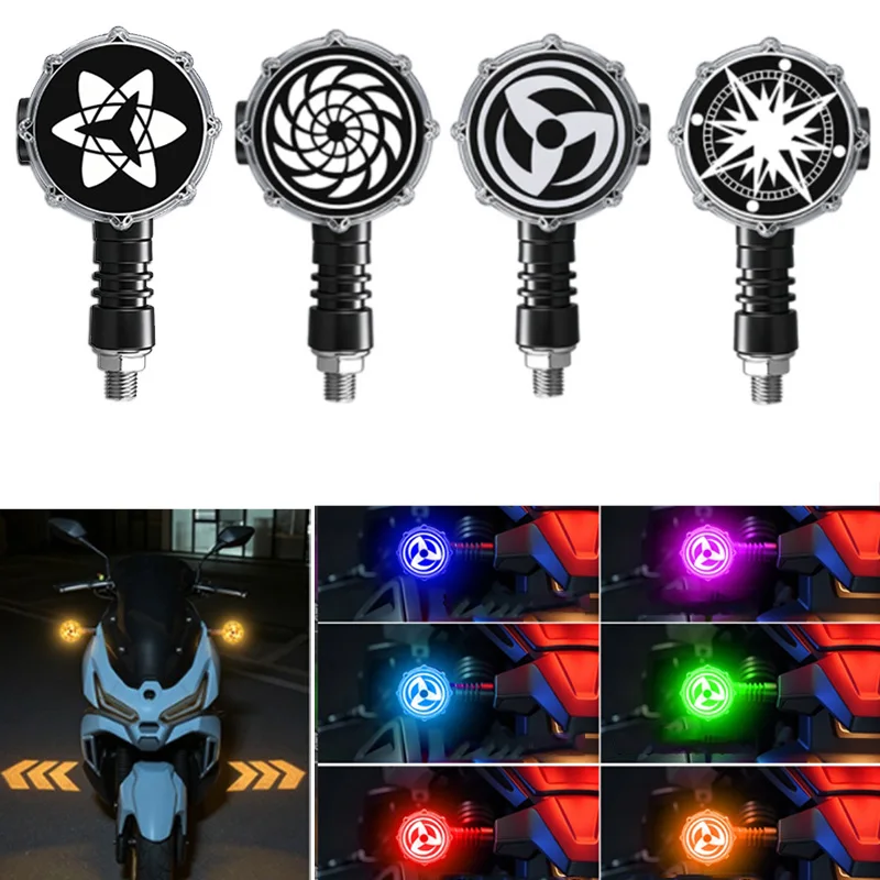 New Motorcycle Turn Signal Light Dynamic Rotating Eagle Eye Projector Lamp RGB mode For Scooter E-Bike Flasher decorative light