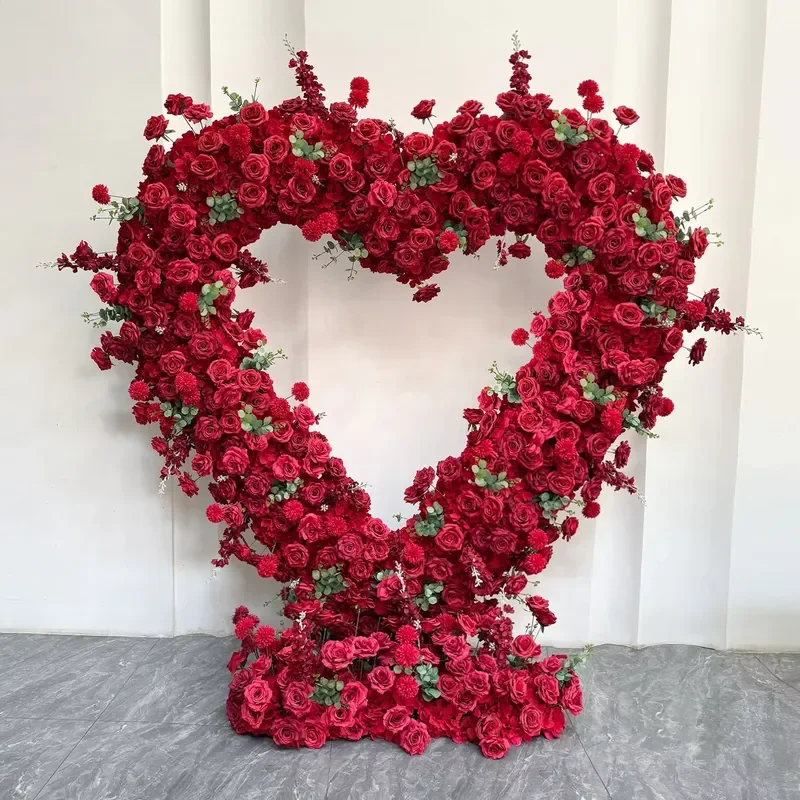 L-018 Hot Sales Wedding Heart Flower Arch Artificial love Shape Heat Flower Arch Backdrop Heart Flower Arch Silk for Event