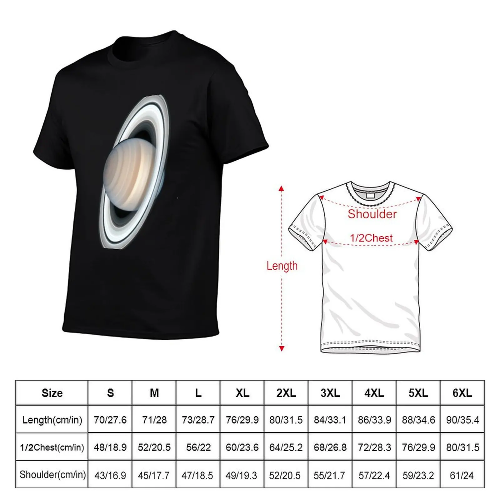 Saturn captured by NASA's Hubble Space Telescope on July 4, 2020 - Vertical T-Shirt Stylish Print Short Sleeve Tee