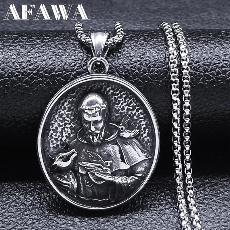 AFAWA Religious Christian Jesus Medal Chain Necklace Stainless Steel Catholic Necklaces Women/Men Jewelry collier NZZ397S02