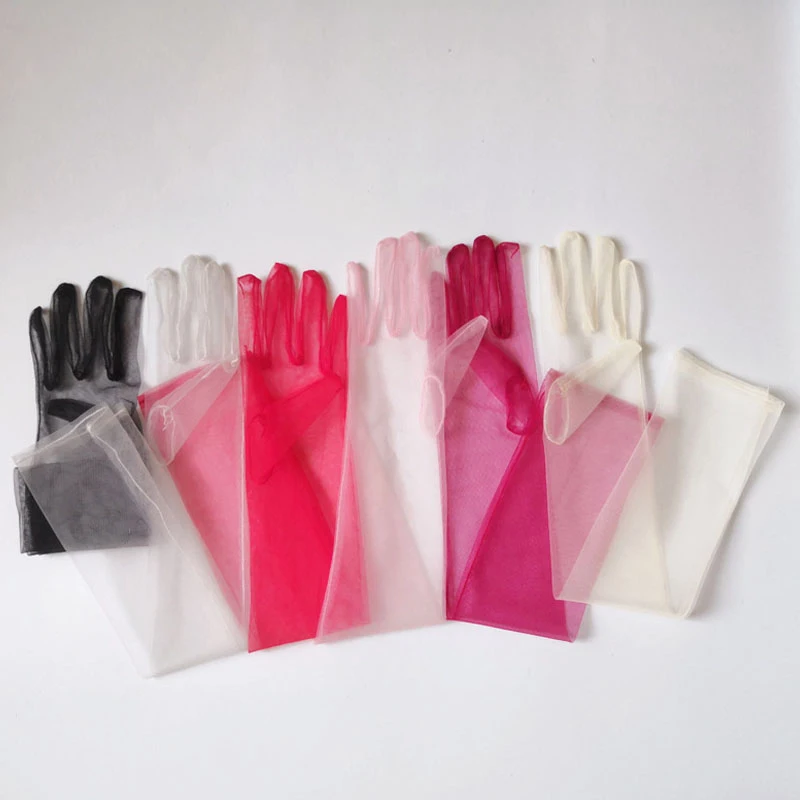 Transparent Gloves for Women Dress Sheer Mesh Gloves Sexy Thin Elbow Long Gloves Wedding Full Finger Anti-UV Cycling Driving