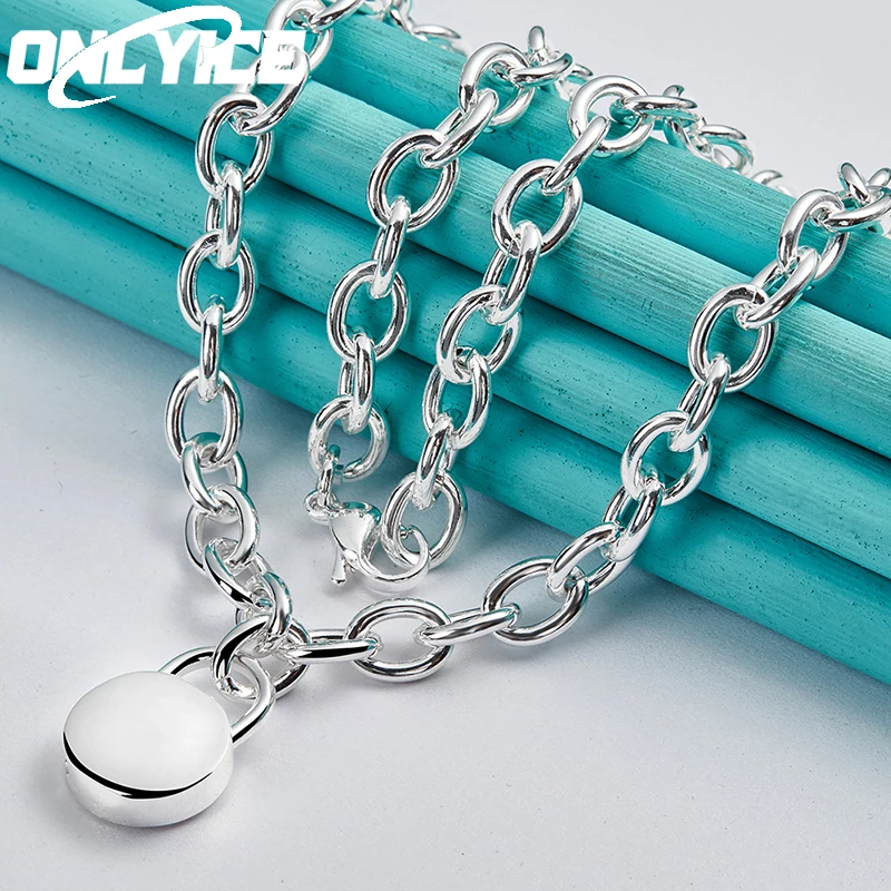 

925 Sterling Silver 18 Inch Chain Round Lock Pendant Necklace for Woman Man Jewelry Fashion Wedding Engagement Party Accessories