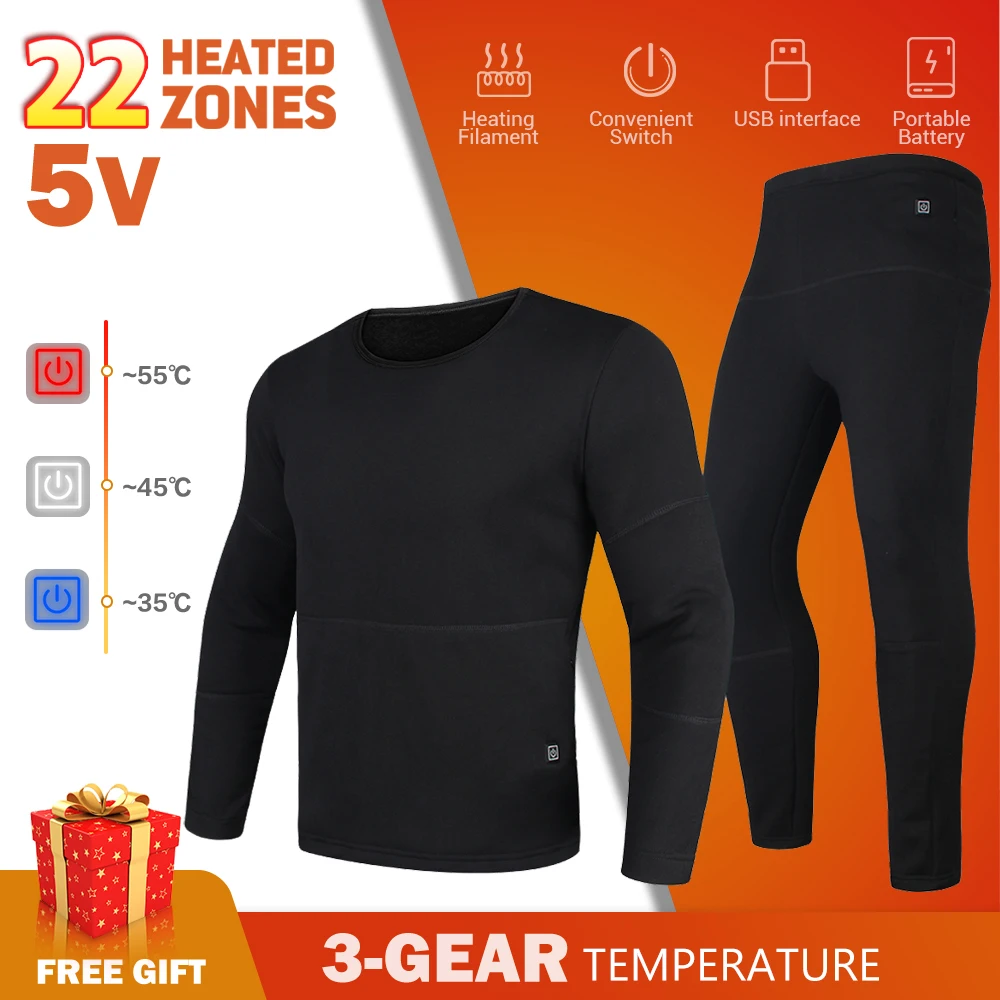 Winter Warm Heated Underwear Women Motorcycle Fall Pants Suit Men Motorcycle Skiwear Abundance Jacket Thermal Underwear