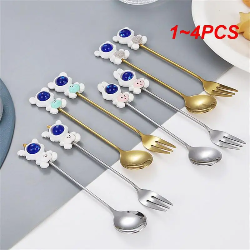 1~4PCS Fruit Fork Astronaut Style Cartoon Dinnerware Cake Fruit Special Gift Coffee Mixing Spoon Stainless Steel Children Spoon