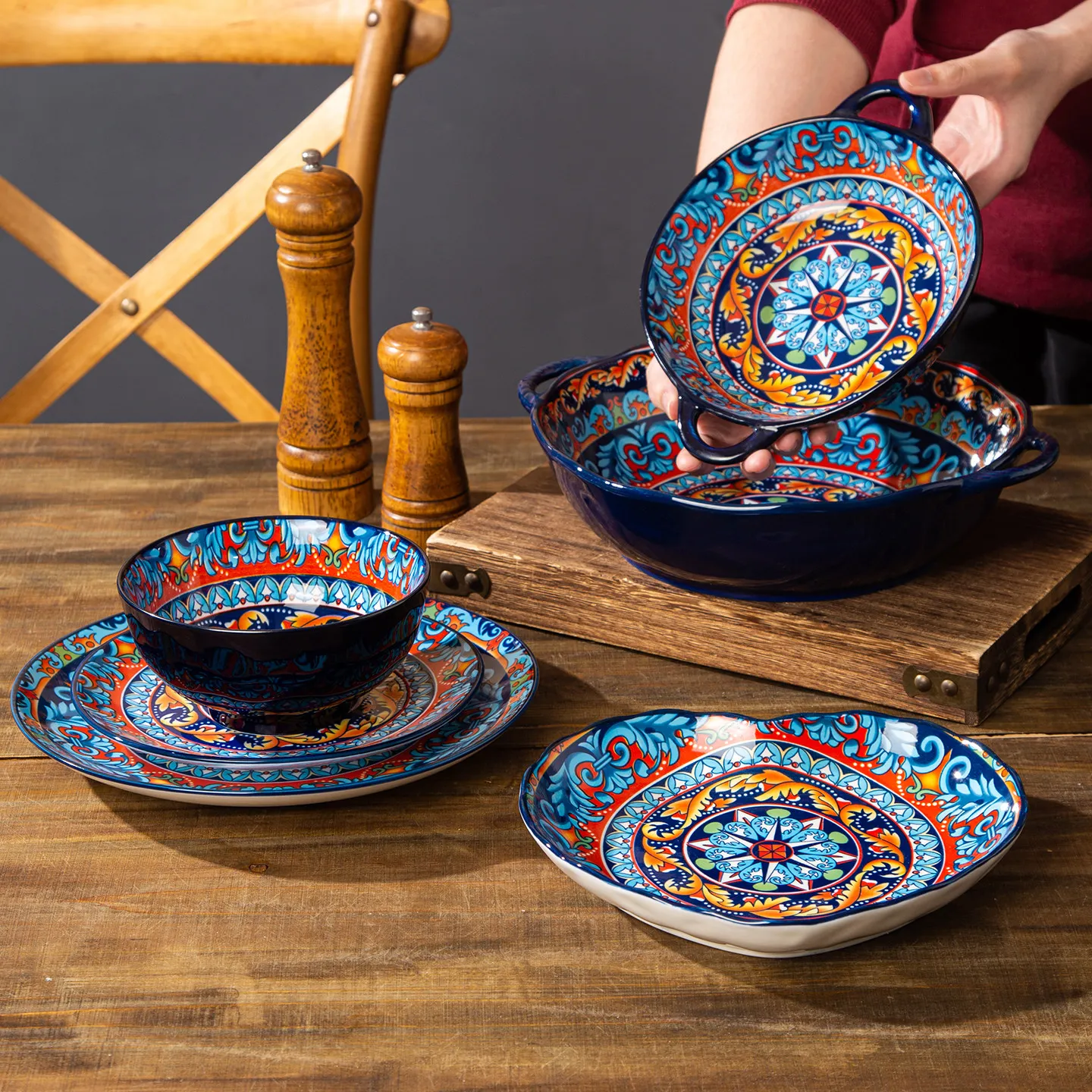 Ceramic Tableware Set Rice Bowl Serving Plate Creative Cutlery Soup Plate Noodle Handle Bowl Sauce Dish Steak Salad Fruit Plate view 5