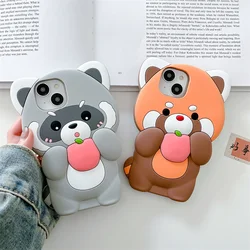 3D silicone cute little raccoon phone case For iPhone 11 12 13 14 15 pro max