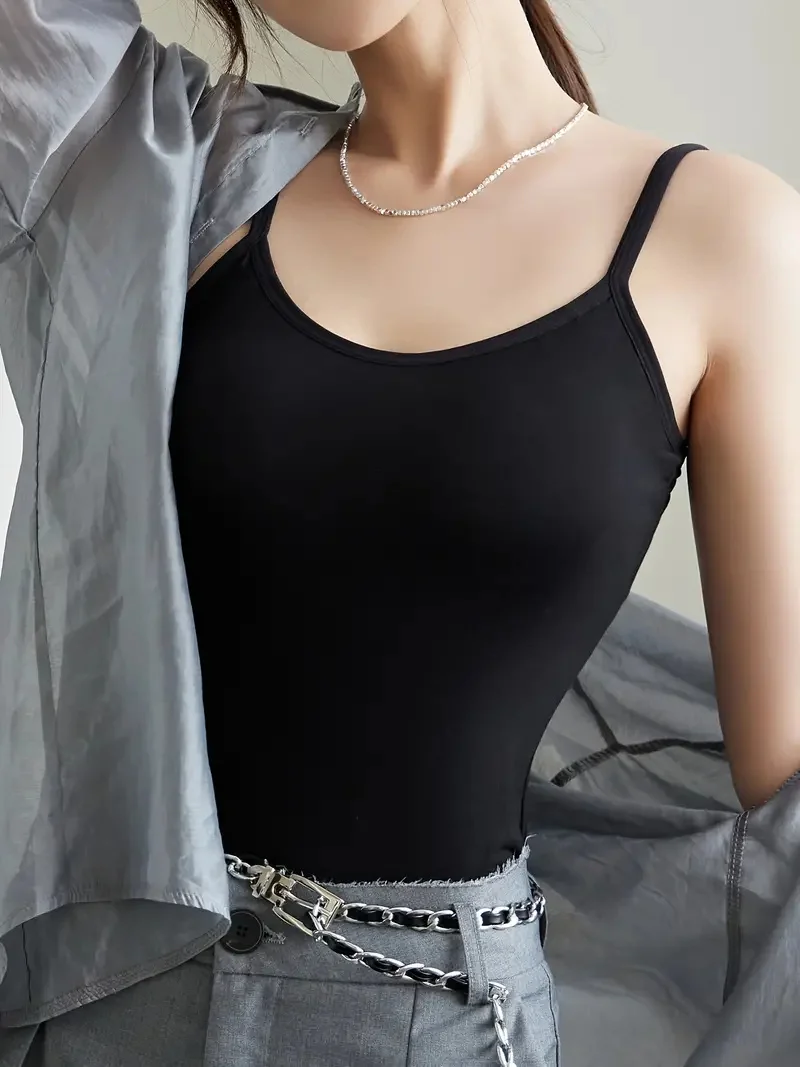 Solid seamless padded tank tops, simple stretchy breathable camisole tops, women's lingerie