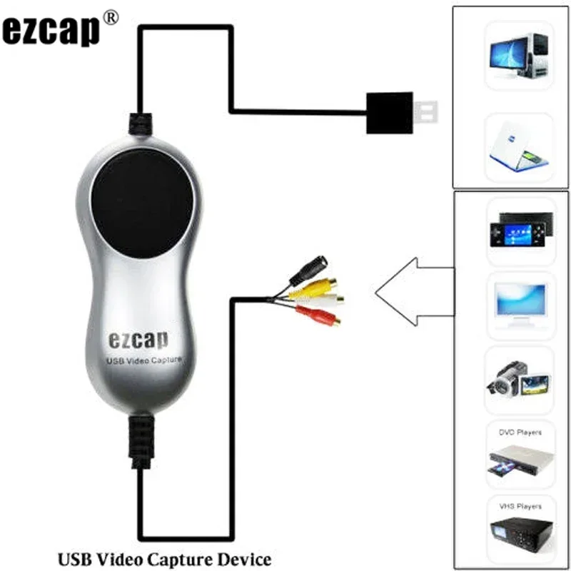 Tarjeta de captura de vídeo para PC, USB 2,0, V8 Hi8, reproductor de DVD VHS, grabador de cámara DVR, convertidor de vídeo analógico a archivo Digital para Windows Win10