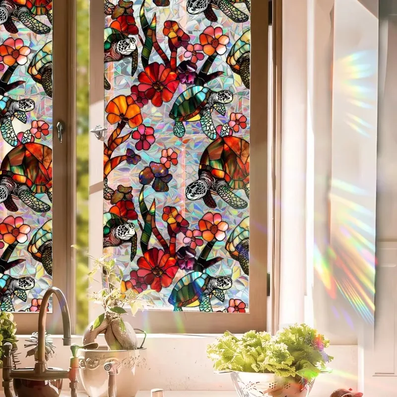 Window Clings Static Cling Sticker Window Privacy Film Decorative Stained Glass Window Film Sun Blocking Home Decoration