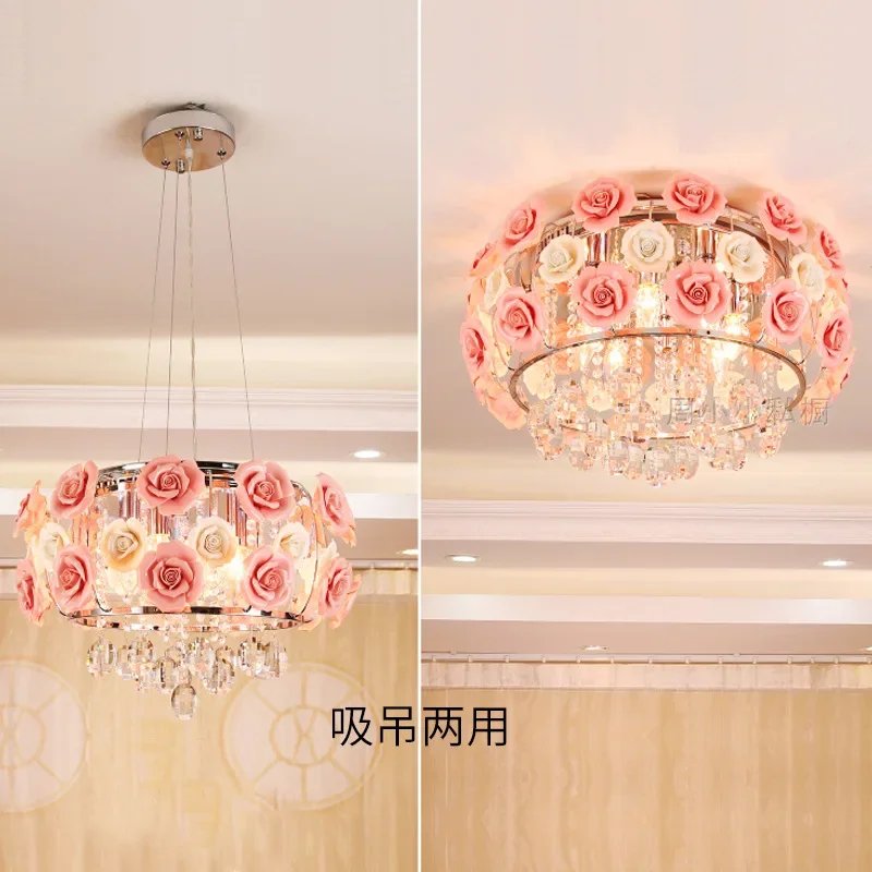 Nordic Crystal Pendant Ceiling Lamp Rose Bedroom Warm Ceiling Chandelier Children Room Lamp Living Room Home Decor Light Fixture