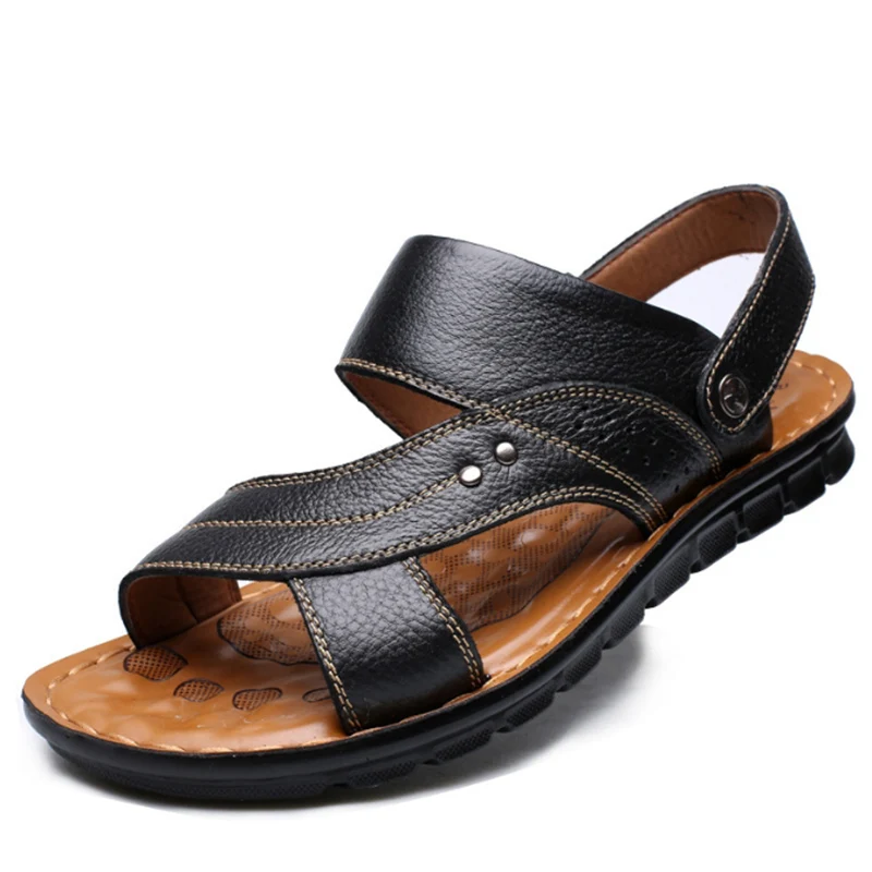 Summer Men\'s Leather Sandals Outdoor Non-slip Men\'s Beach Sandals Handmade Leather Men\'s Shoes Fashion Men Flip-flops