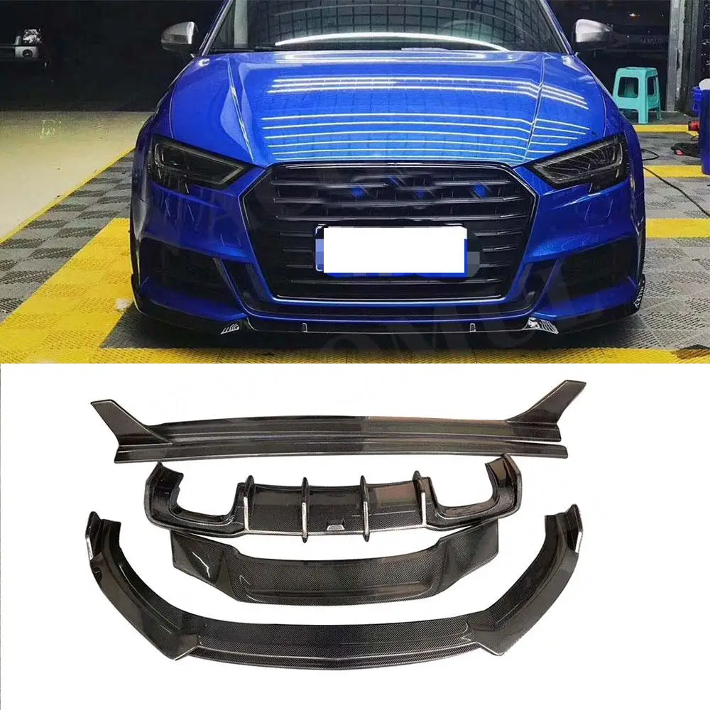 

Carbon Fiber Front Lip Rear Diffuser Spoiler Side Skirts Body Kit For Audi A3 S3 Sedan 2017 2018 2019 Bumper Guard Car Styling