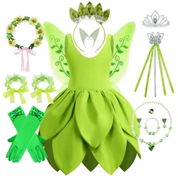 Girls Tinkerbell Costume Kid Green Fairy Princess Fancy Tinkerbell Dress Birthday Party Halloween Cosplay Spirit Outfits 2-10