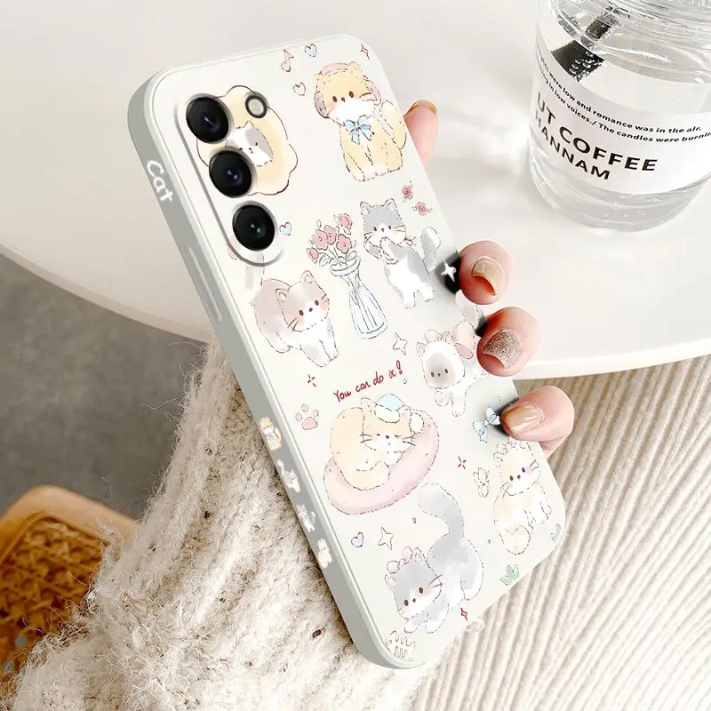 جراب هاتف سيليكون لطيف من القط ، غطاء لهاتف S23 ، S23FE ، S23Plus ، S23Ultra ، S22Ultra ، S22Plus ، S24Plus ، S22 ، S20 ، S20FE ، S21 ، S21FE