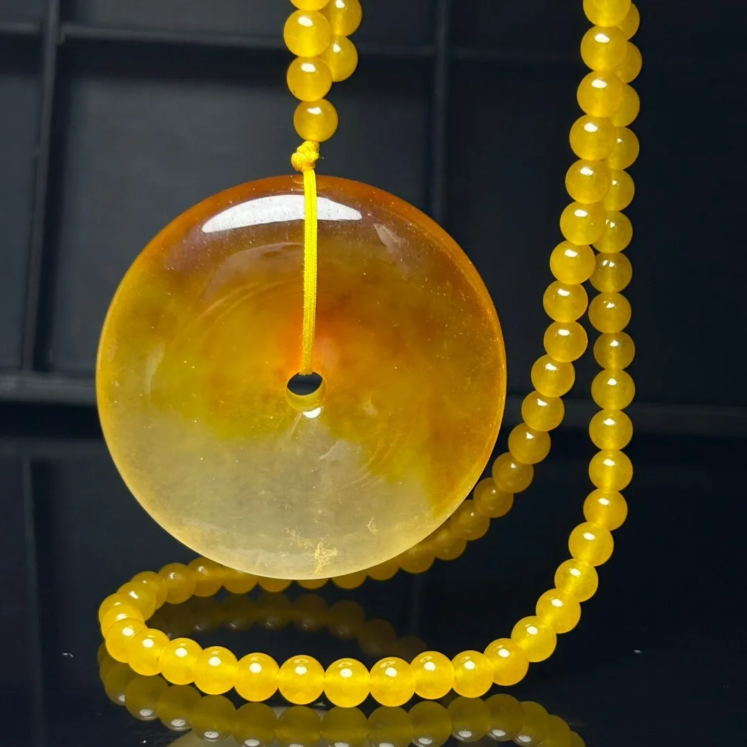 

AAA Real natural high Ice yellow Ping buckle Jade Jadeite Pendant&Necklaces