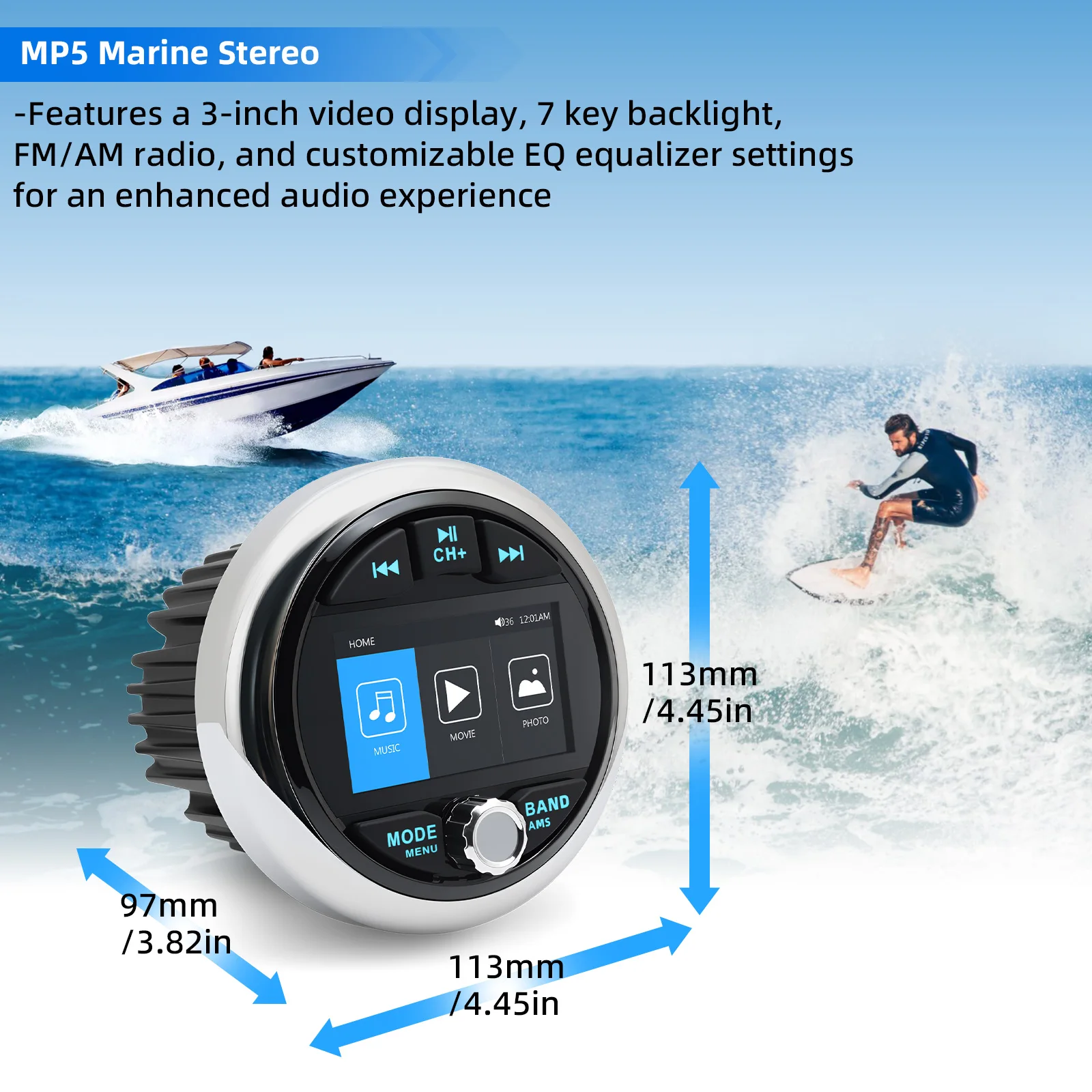 Морской стерео водонепроницаемый IPX5 лодка MP5 радиоплеер Bluetooth-совместимый FM AM RDS аудио для яхты ATV UTV тележка мотоцикла