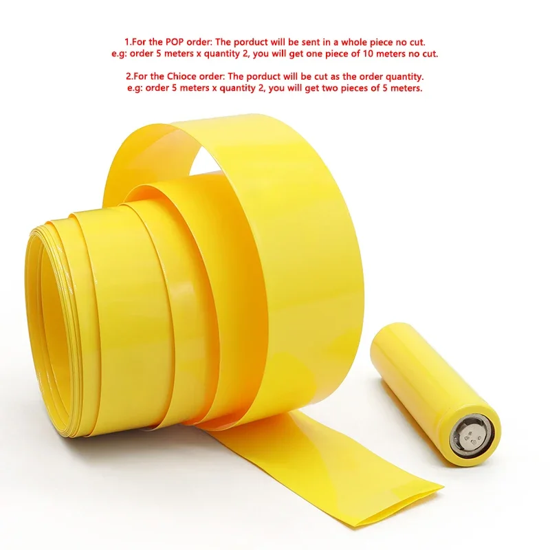 1m~20m 18650 Battery Pack Wrap PVC Heat Shrink Tube Yellow 7mm~200mm Insulated Heat Shrinkable Cable Sleeve Protector Film Case