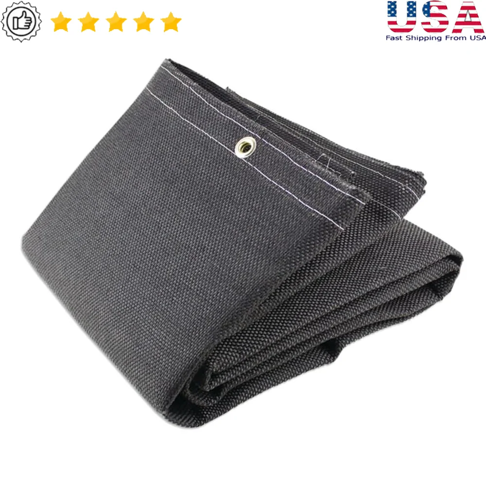 24oz Fiberglass Blanket 8x8 Black Coated with Vermiculite Abrasion Resistant Grommets Easy Hanging 1200°F Working Temp Welding &