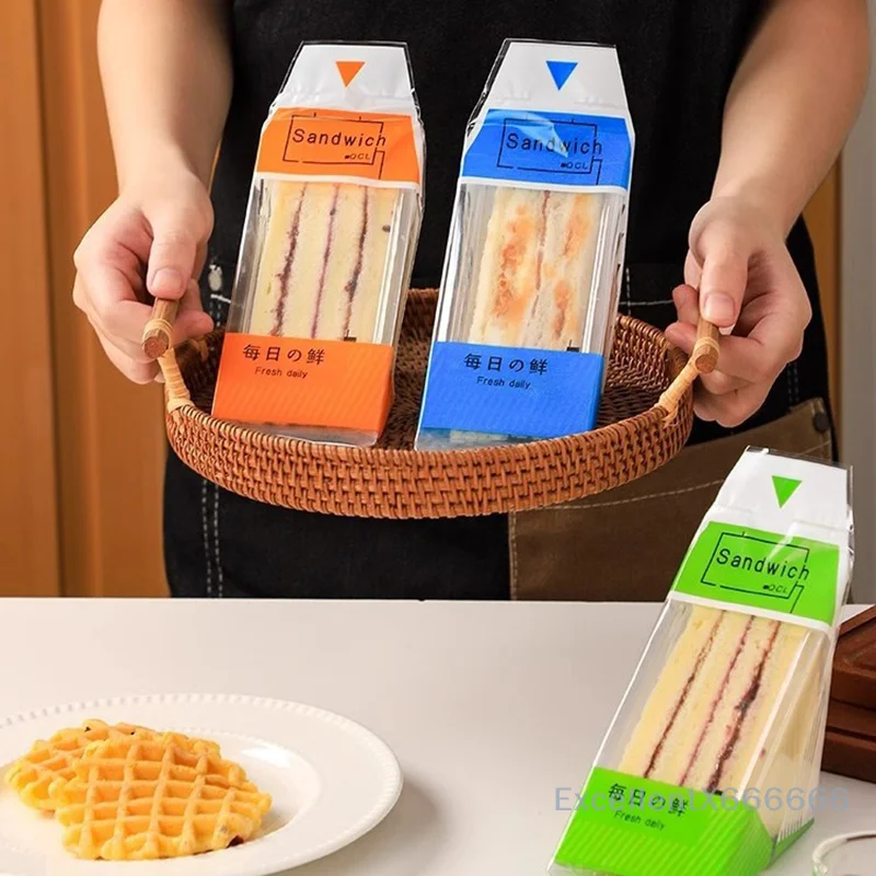 100 Pcs Disposable Commercial Sandwich Packaging Bags Easy Tear Sandwich Wrappers For Bread Bags Transparent Triangle Toast Bag