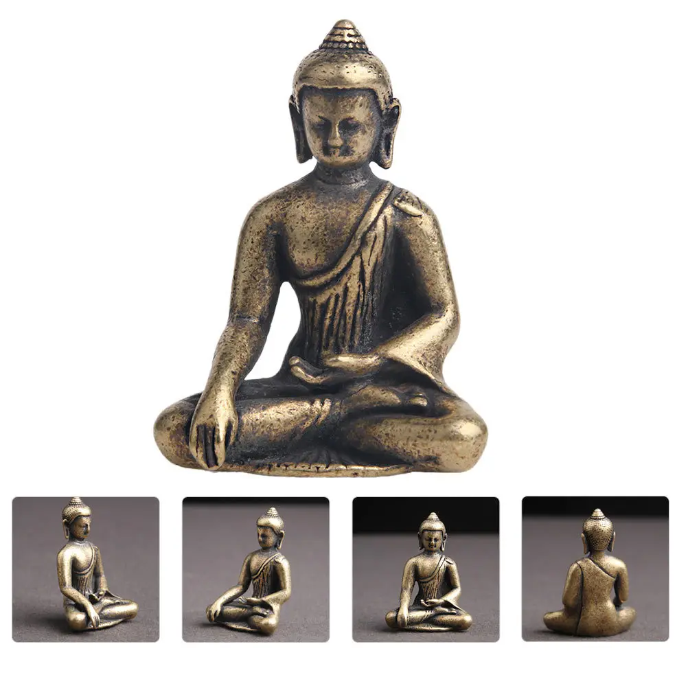 

Brass Buddha Statue Mini Sculpture For Desktop Indoor Decor Home Office Garden Religious Buddhism Craft Ornament