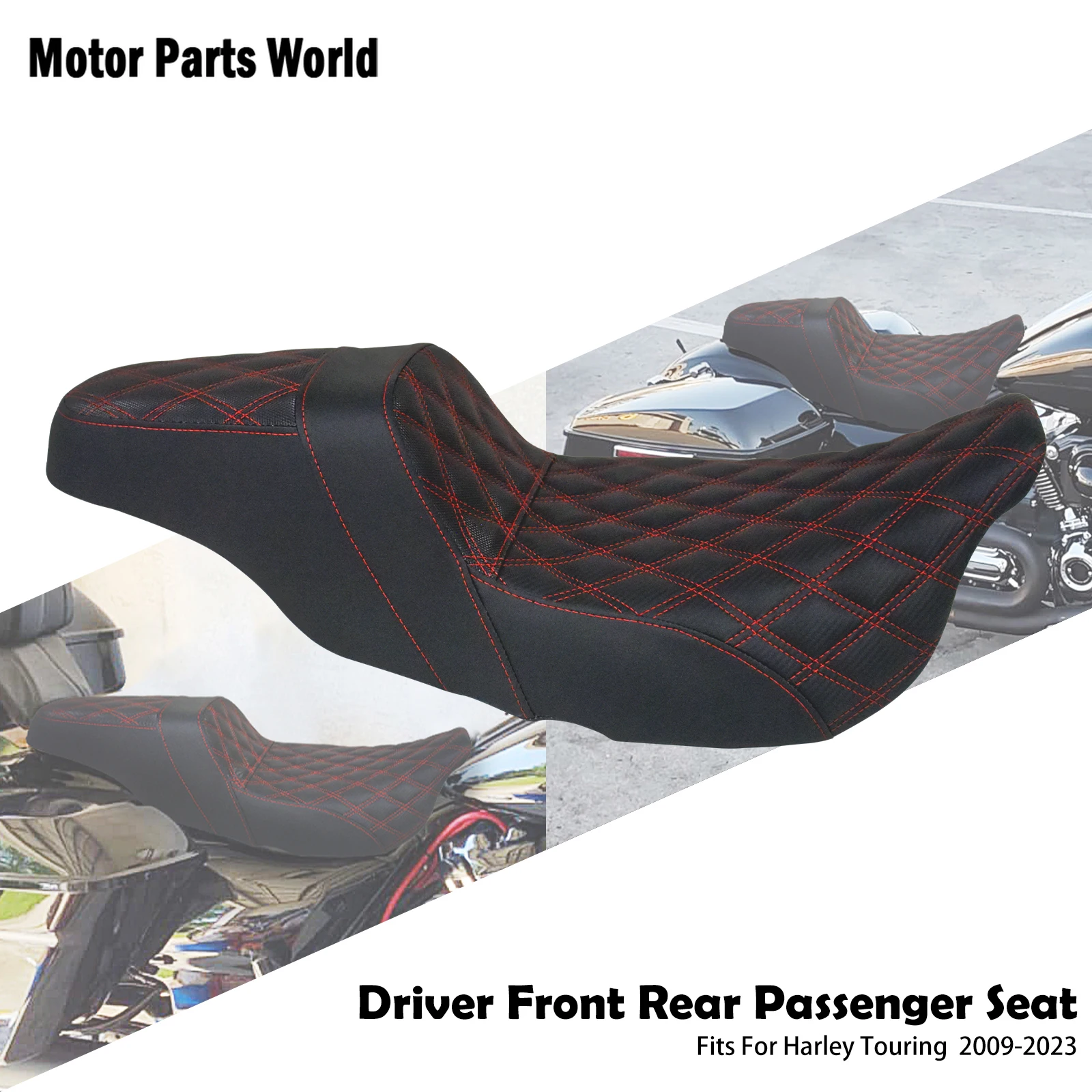 

1pcs Motorcycle Driver Front Rear Passenger Seat Black Two-up Seat Saddle Cushions For Harley Touring Road King 2009-2023