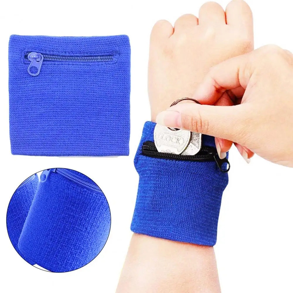 3Pcs Sports Wristband with Zipper Pocket Elastic Wrist Guard Strap Sweat Absorption Fitness Wrist Wallet for Running Cycling