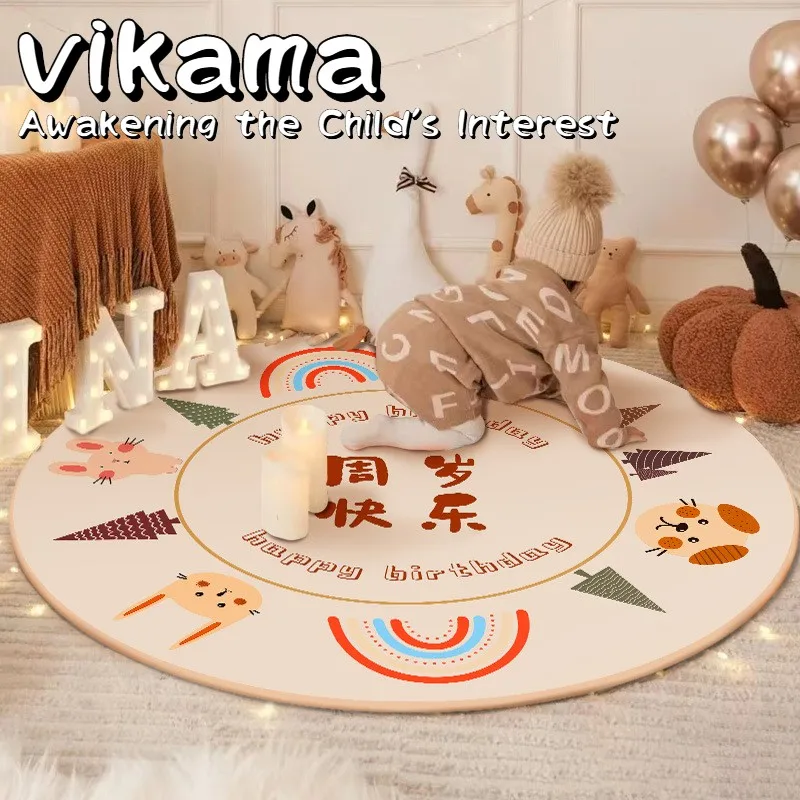 VIKAMA Cartoon Einfacher runder Teppich aus Kunstschaf-Samt – rutschfest, ideale Heimdekoration für Kinderzimmer, Schlafzimmer, Nachttisch
