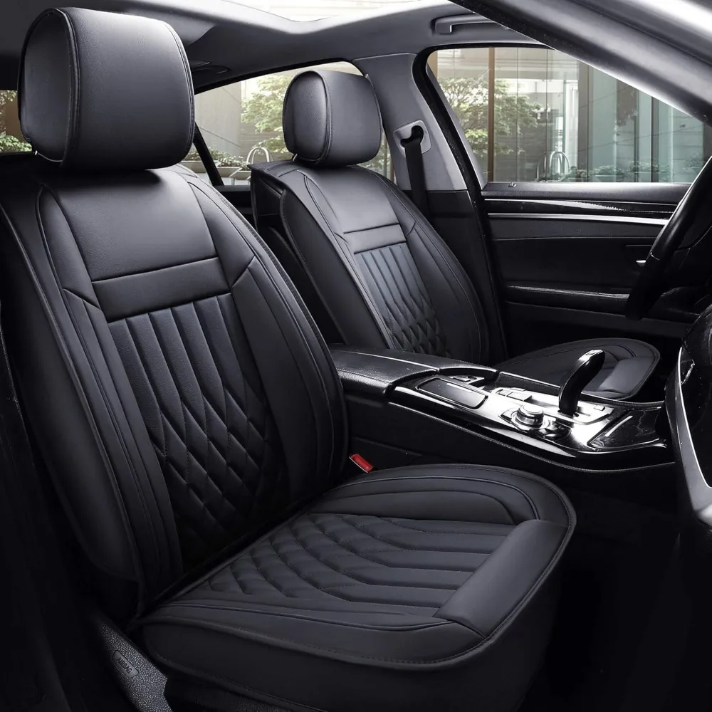 5pcs Car Seat Covers Full Set Waterproof Leather, Airbag Compatible Automotive Vehicle Cushion Cover Universal Fit