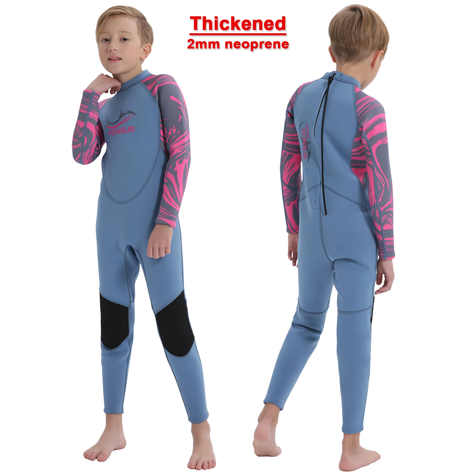 Thermal Warm Boys Wetsuits,2MM Neoprene,Long Sleeve One-Piece  Jumpsuit,Back Zipper Toddlers Diving Surfing Suits,Kids SwimWear