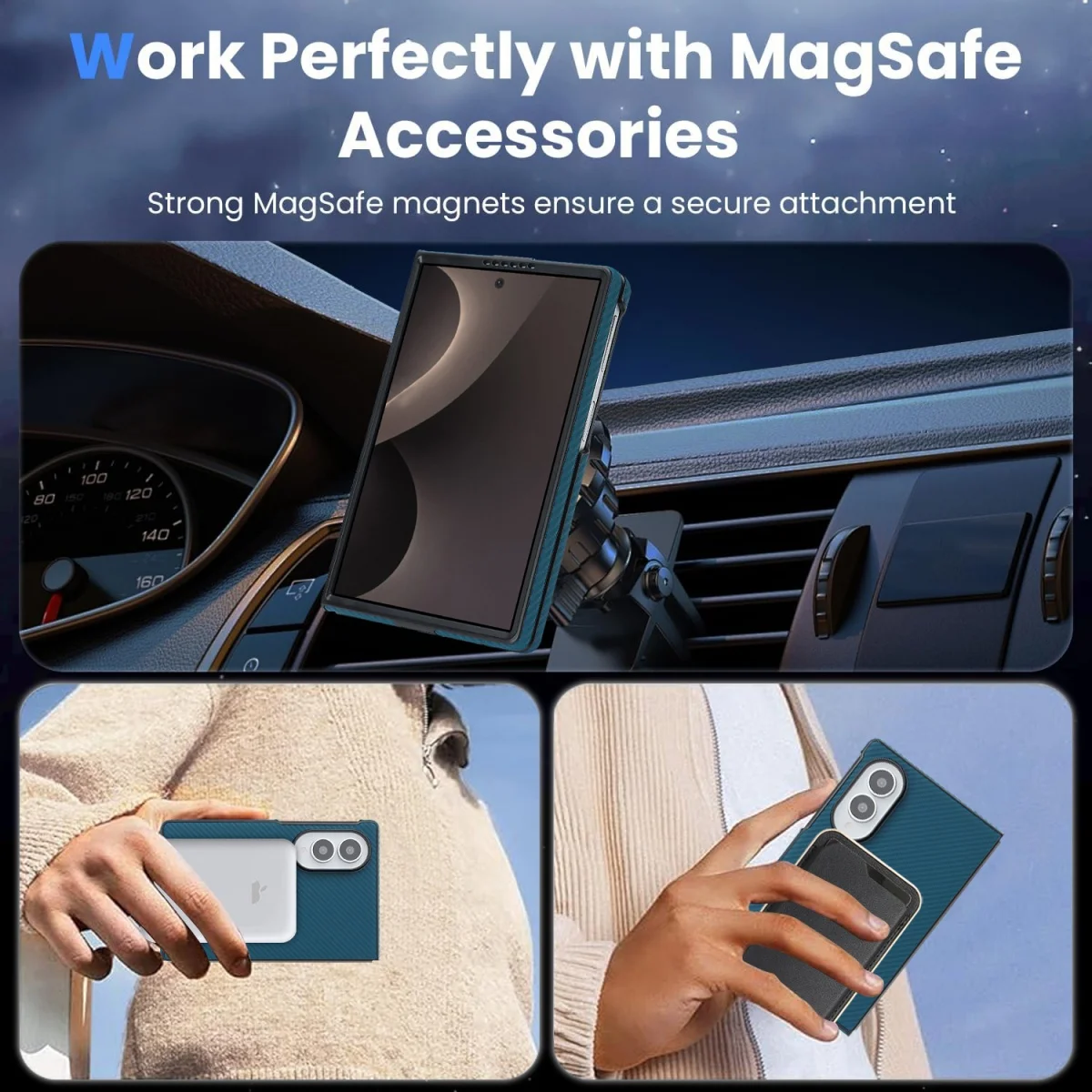 for Magsafe Magnetic Carbon Fiber Leather Phone Case for Samsung Galaxy Z Fold 8 Ultra 7 6 5 4 Fold8 Shockproof Protective Cover - view 4