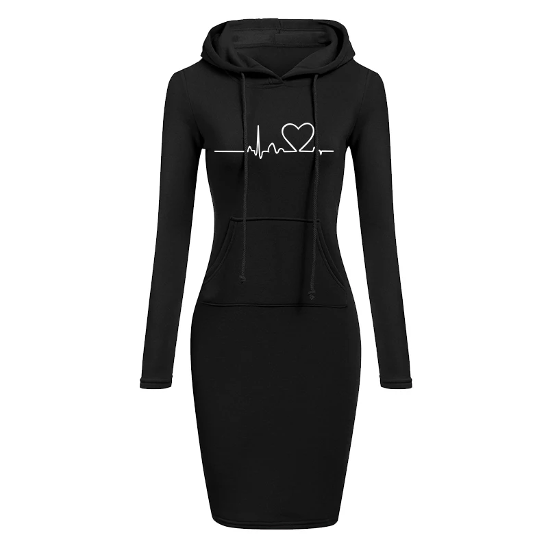 Women\'s Long Sleeve Hoodie Dress, Hooded Sweater, Pullovers, Sweatshirt, Slim Fit, Fashion, Autumn, Winter