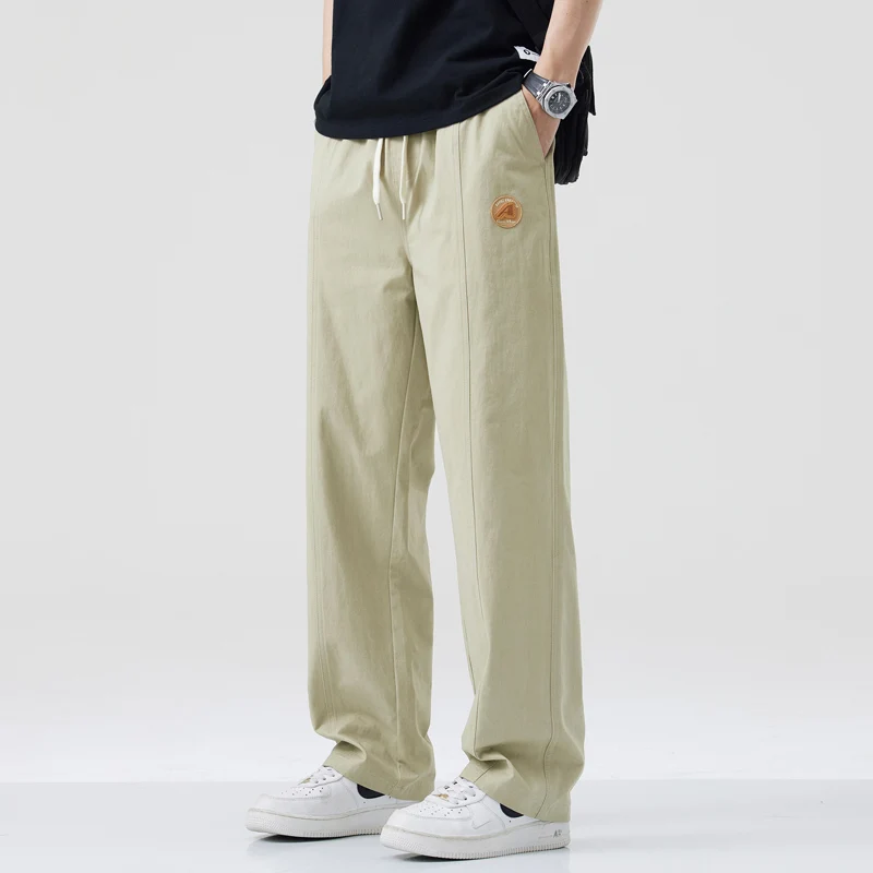 سراويل البضائع القطنية خفيفة الوزن للرجال ملابس الشارع فضفاضة بأرجل مستقيمة في الهواء الطلق كاجوال متعددة الجيوب مع حزام خصر مرن