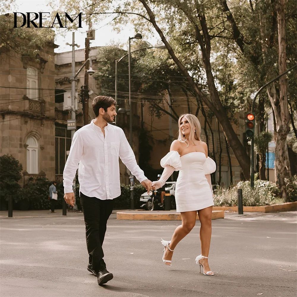 

Classic Short Sheath Wedding Dress Women 2025 Long Sleeve Open Back Strapless Above-Knee Bridal Gown Vestido De Novia Customized