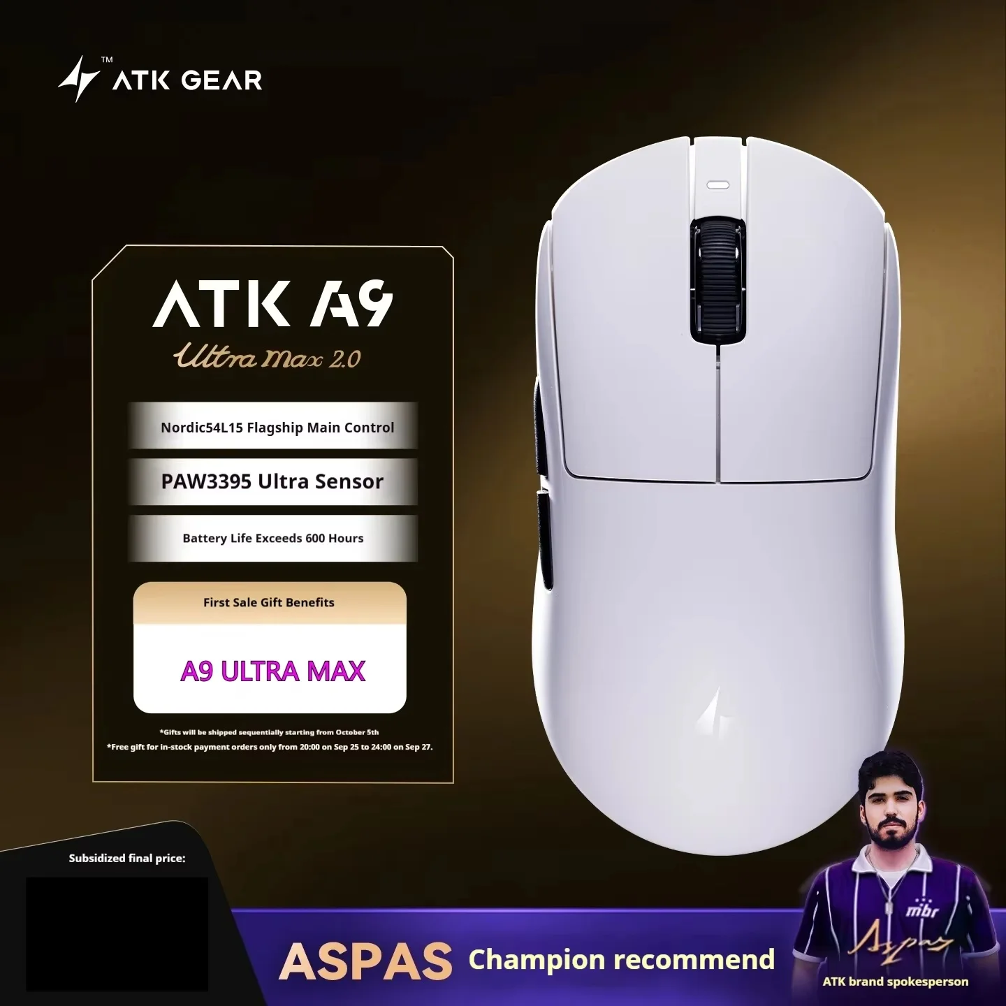 ATK A9 Ultimate Mouse Tri Mode A9ultra Max Paw3950ultra Беспроводная игровая мышь 53 г Легкая новая мышь с нанопокрытием Hub3.0