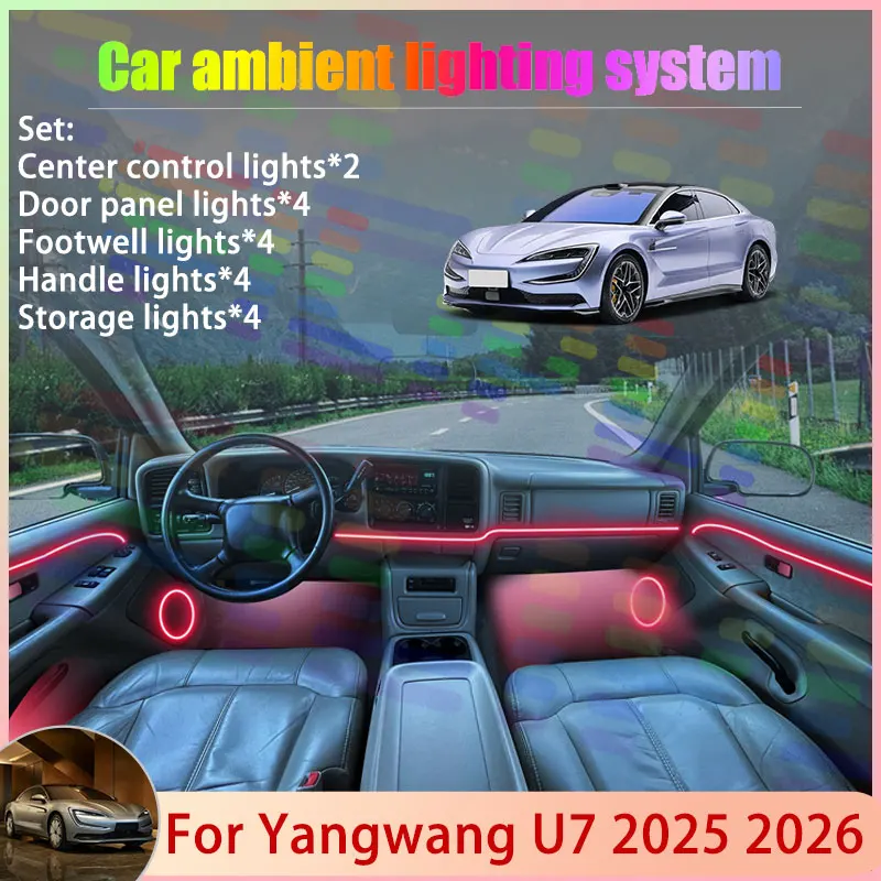 

Для Yangwang U7 2025 2026 2/24 в 1, автомобильная атмосферная лампа, RGB абажур, ансамбль, стример, набор атмосферных деталей, автоаксессуары