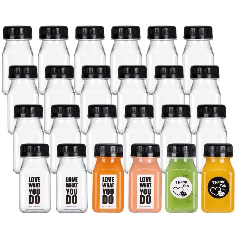 Drink Container 4Pcs Juice Bottles 120ml Empty Clear Coffee Milktea Square Plastic Bottle With Lid