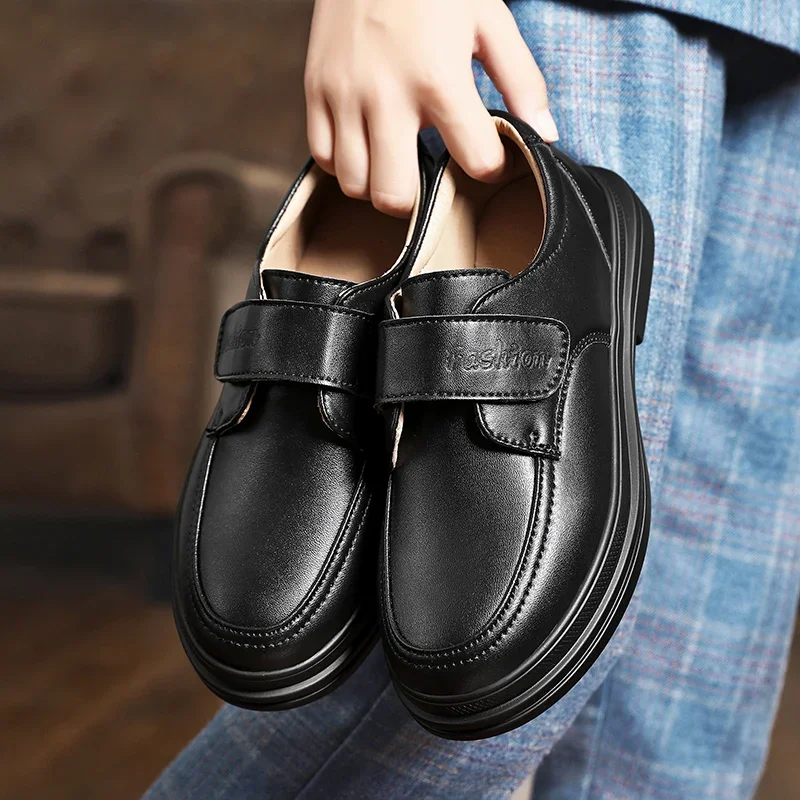 Children Casual Shoes Boy Black Leather Shoes Dress Party Oxford Vintage Student School Shoes Slip on Kids Flats for Boy