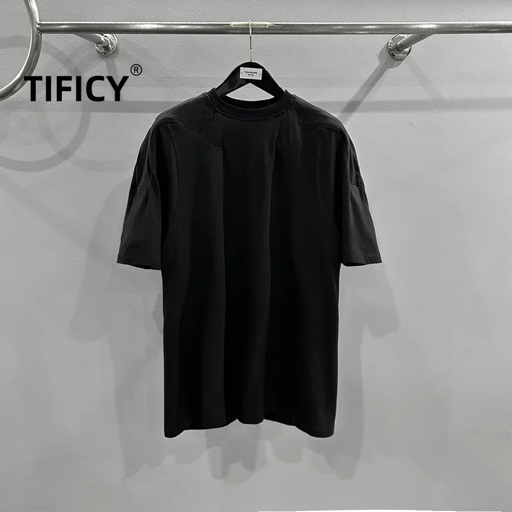 

Men's Spring and Summer Cross Cutting Patchwork Design Solid Color High Street Style RO Black Gray Short Sleeved T-shirts Tops