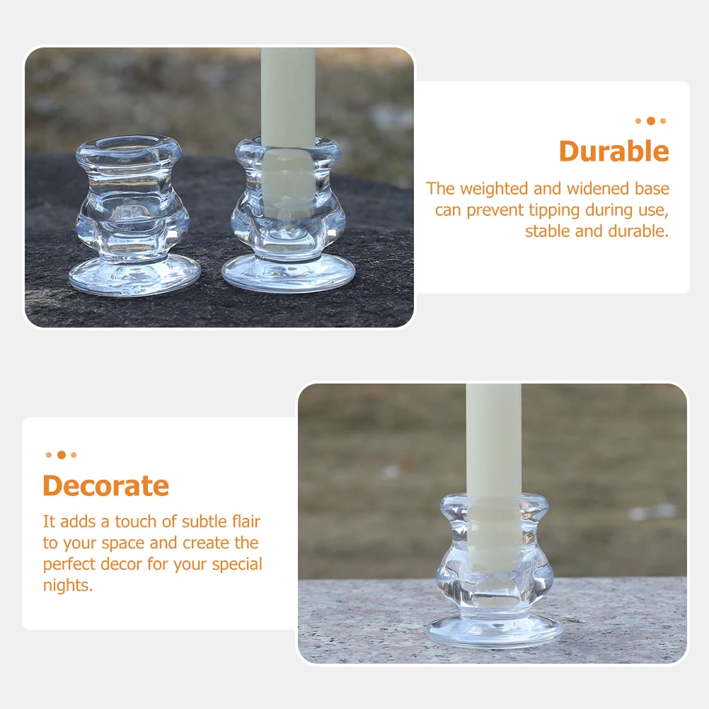 

2Pcs Clear Glass Holders Stable Flat Bottom Tall Taper Candlesticks for Desktop Centerpiece Holiday Thanksgiving