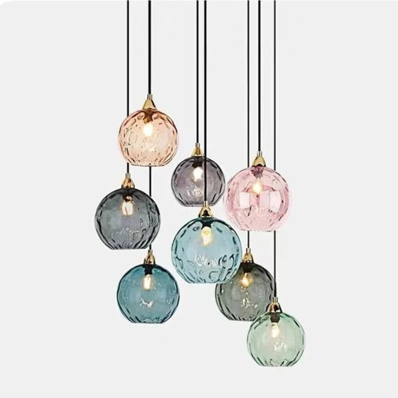 

Nordic Colorful Glass Ball Lustre Pendant Lights Modern Water Grain Hanging Lamps Restaurant Kitchen Bedroom Bedside Chandelier