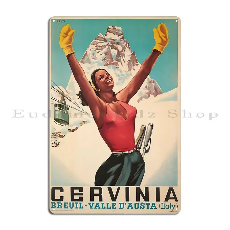 Póster de esquí de Cervinia Breuil Valle D Aosta Italia, diseño de carteles de Metal, cartel de estaño para fiesta de cine y Bar oxidado