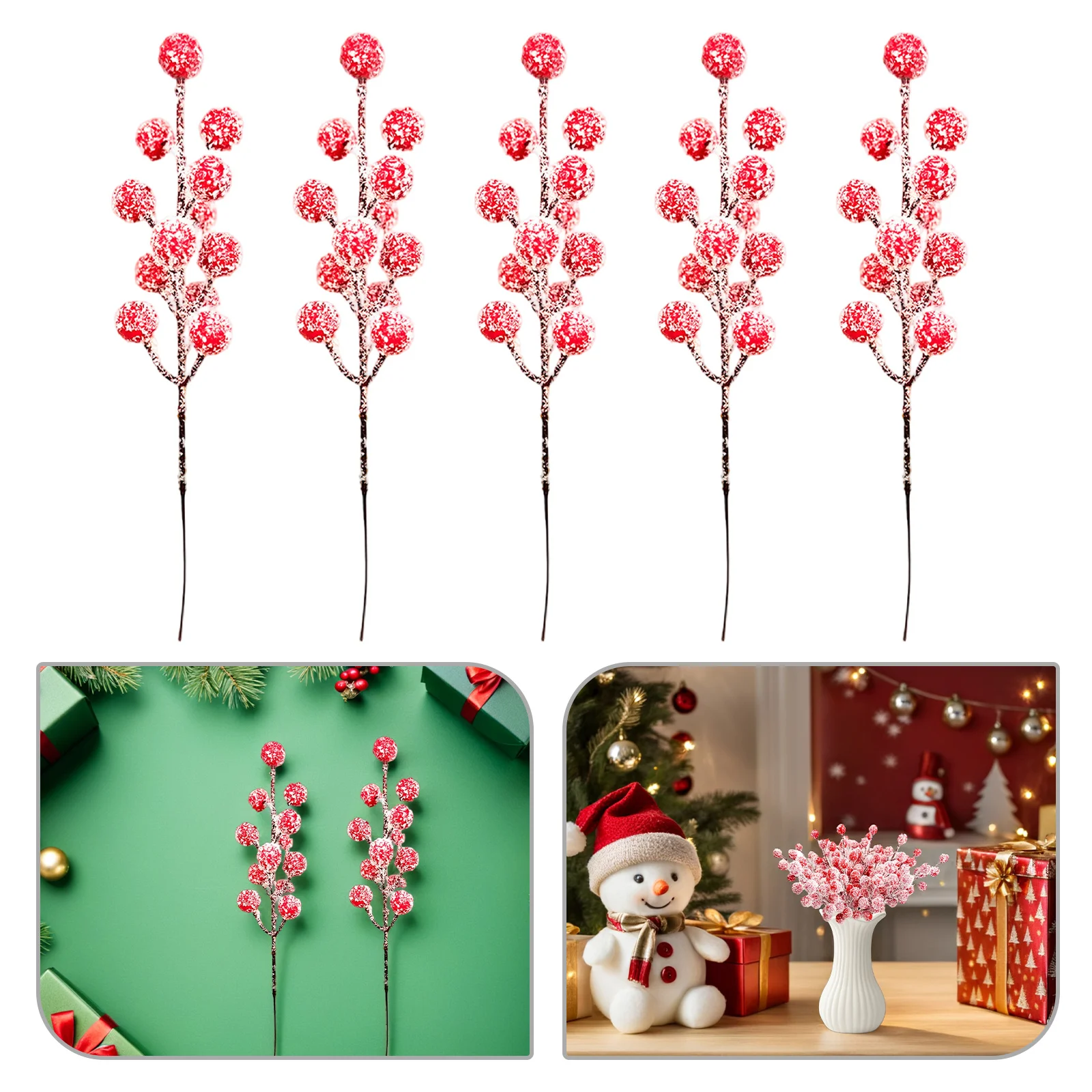 20 قطعة عيد الميلاد الاصطناعي متجمد الأحمر التوت رذاذ التوت يختار لإكليل إكليل DIY بها بنفسك الأزهار محور تزيين في العطلة
