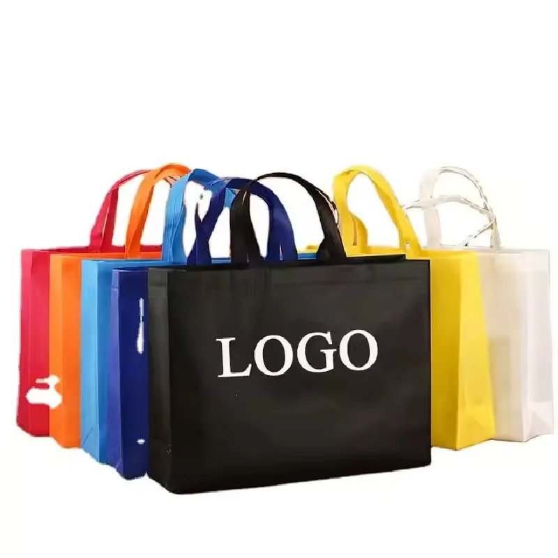 

100pcs Custom Logo tote Shopping bags High quality Suture 80gms nonwoven bags Clothes