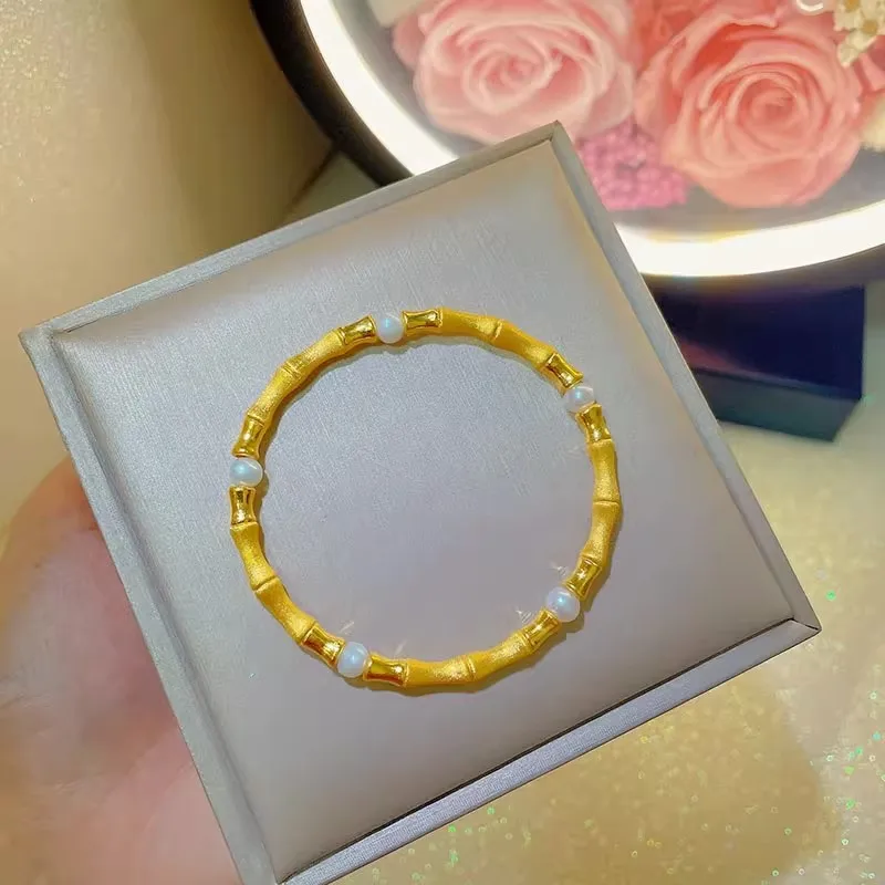 The new 9999 24K real gold bamboo bracelet for women is a gift for Valentine's Day