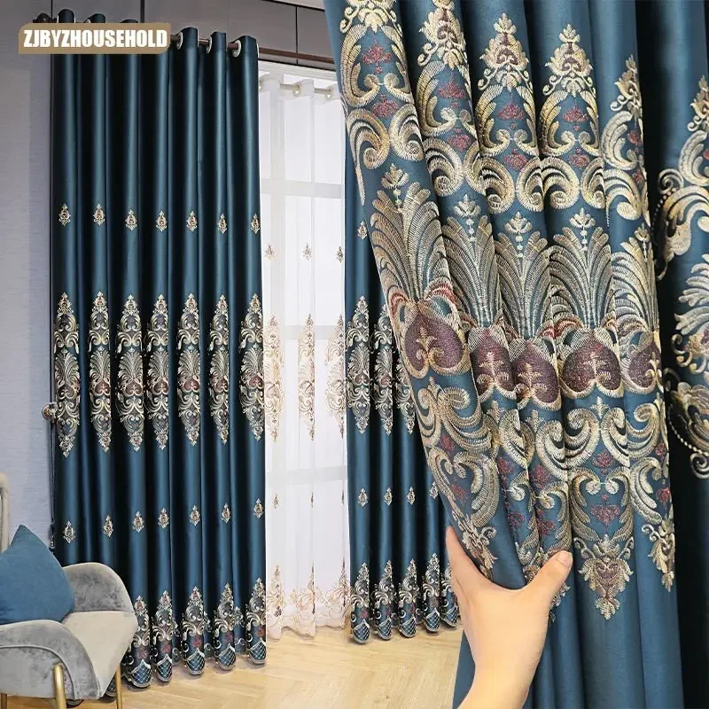

2023 New Curtains for Living Room Luxury European High Shading Blackout Drapes Embroidery Flower Elegant Window Curtain Bedroom