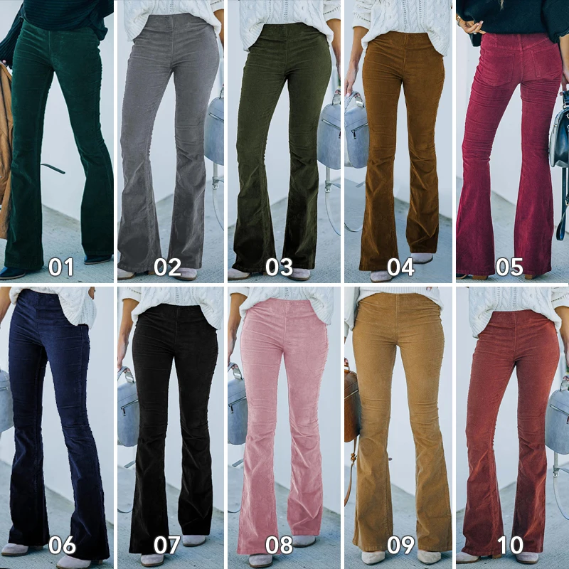 Women High Waist Flared Pants Aesthetic Sexy Skinny Trousers Vintage Elegant Velvet Pants Casual Corduroy Elastic Waist Pants