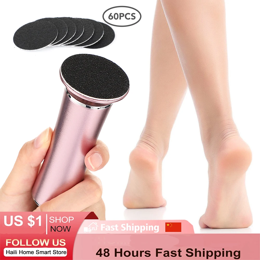 전기 발 파일 큐티클 굳은살 제거기 기계, 무선 페디큐어 도구, USB 충전식 발 뒤꿈치 관리 도구, 사포 포함